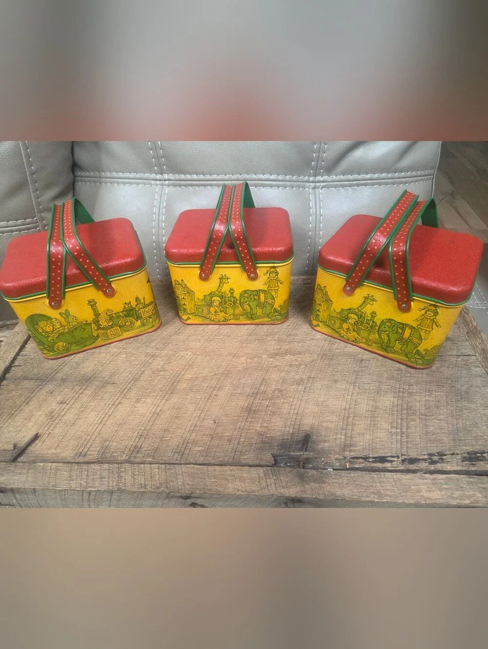 Vintage Potpourri Press Toy Basket Tin Set of 3, 1980s Retro Circus Train B1N